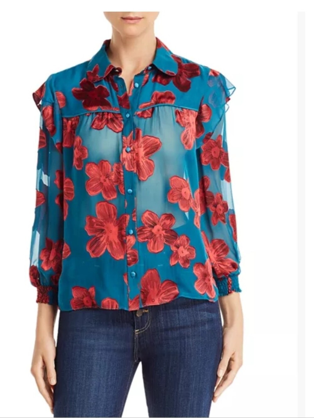 Alice + Olivia Ziggy Ruffle Sleeve Blouse Size M